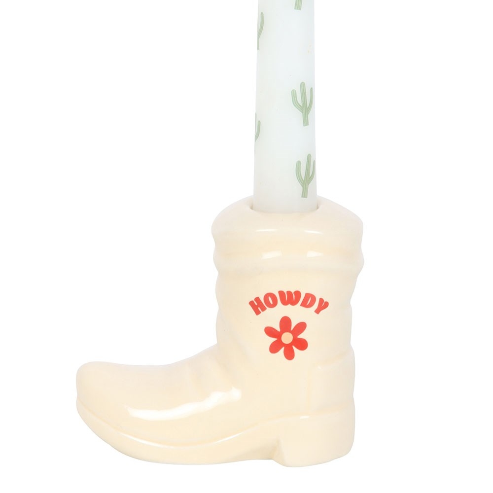 Something Different - White Cowboy Boot with Taper Candle Kaarsenstandaard - Multicolours
